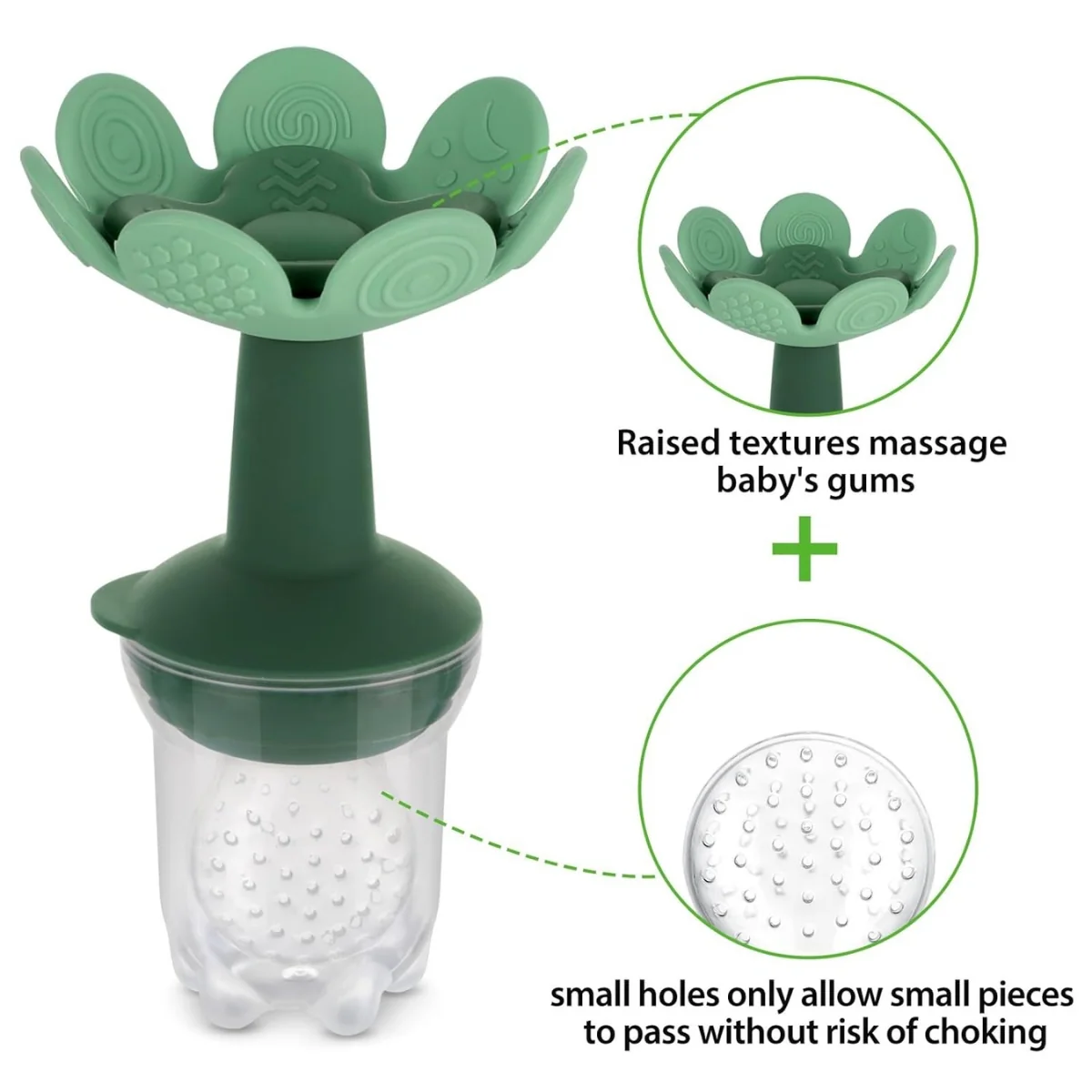 Haakaa Flower Fresh Food Feeder & Cover Set - Pea Green - Image 3
