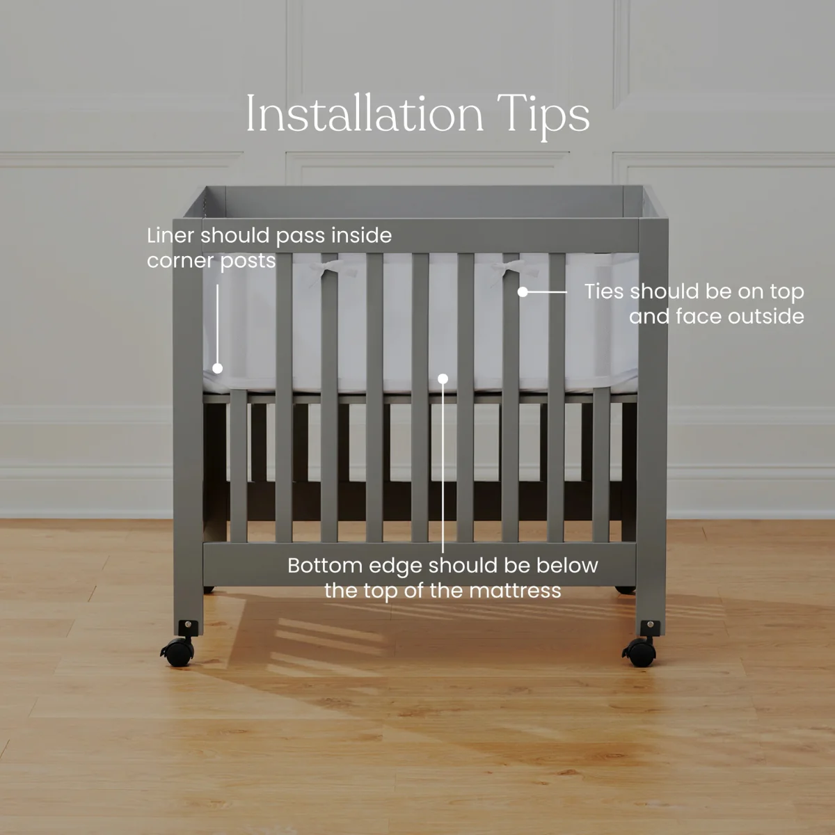 Halo Breathable Mesh Crib Liner for Mini Crib - Grey - Image 6