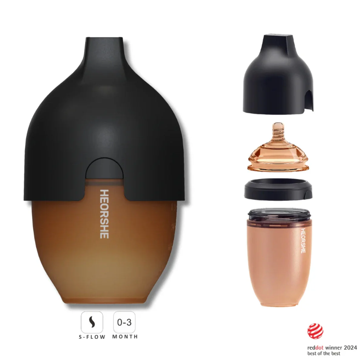HEORSHE Ultra Wide Neck Baby Bottle 5 OZ - Black - Image 3