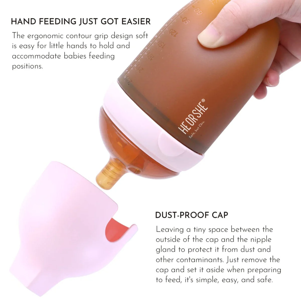 HEORSHE Ultra Wide Neck Baby Bottle 8 OZ -Pink - Image 4
