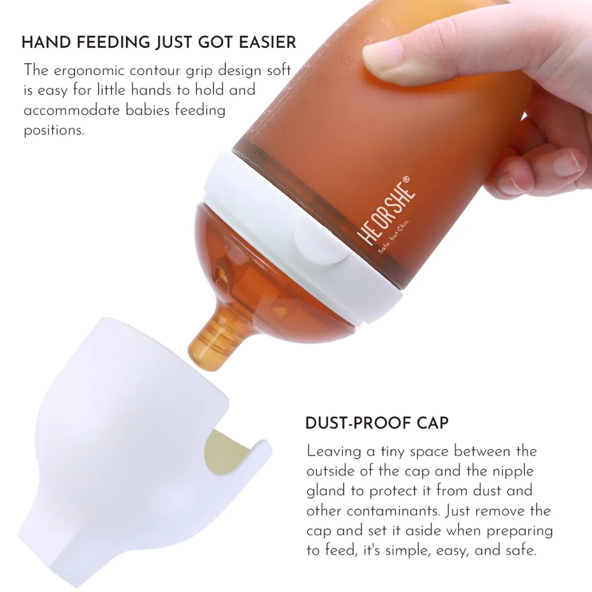 HEORSHE Ultra Wide Neck Baby Bottle 8 OZ - White - Image 4