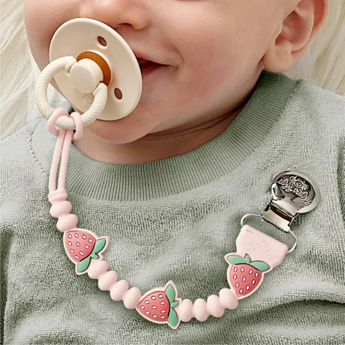 Itzy Ritzy Beaded Pacifier Clip - Strawberry - Image 2