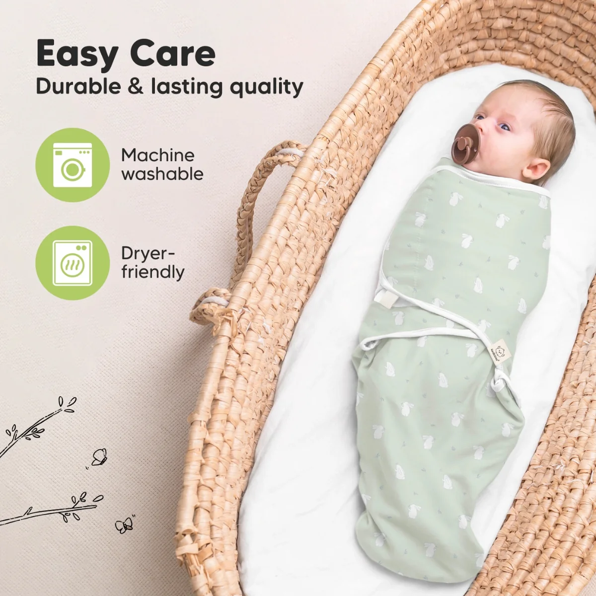 KeaBabies 3pk Soothe Baby Swaddles 0-3 Months, Sleep Sack for Newborns Bunnies - Image 6