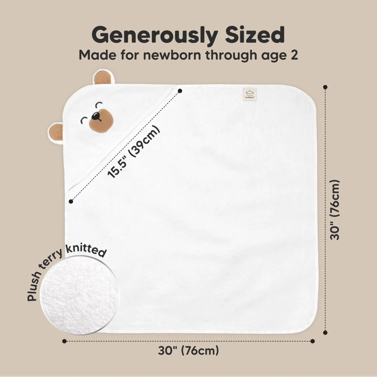 KeaBabies Cuddle Baby Hooded Towel Regular - Grizzly - Image 4