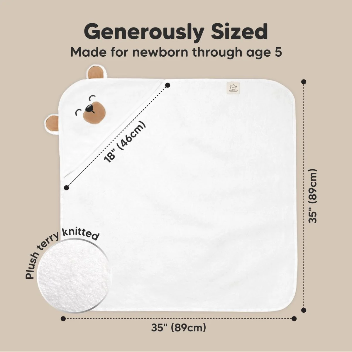 KeaBabies Cuddle Baby Hooded Towel Regular - Grizzly - Image 5