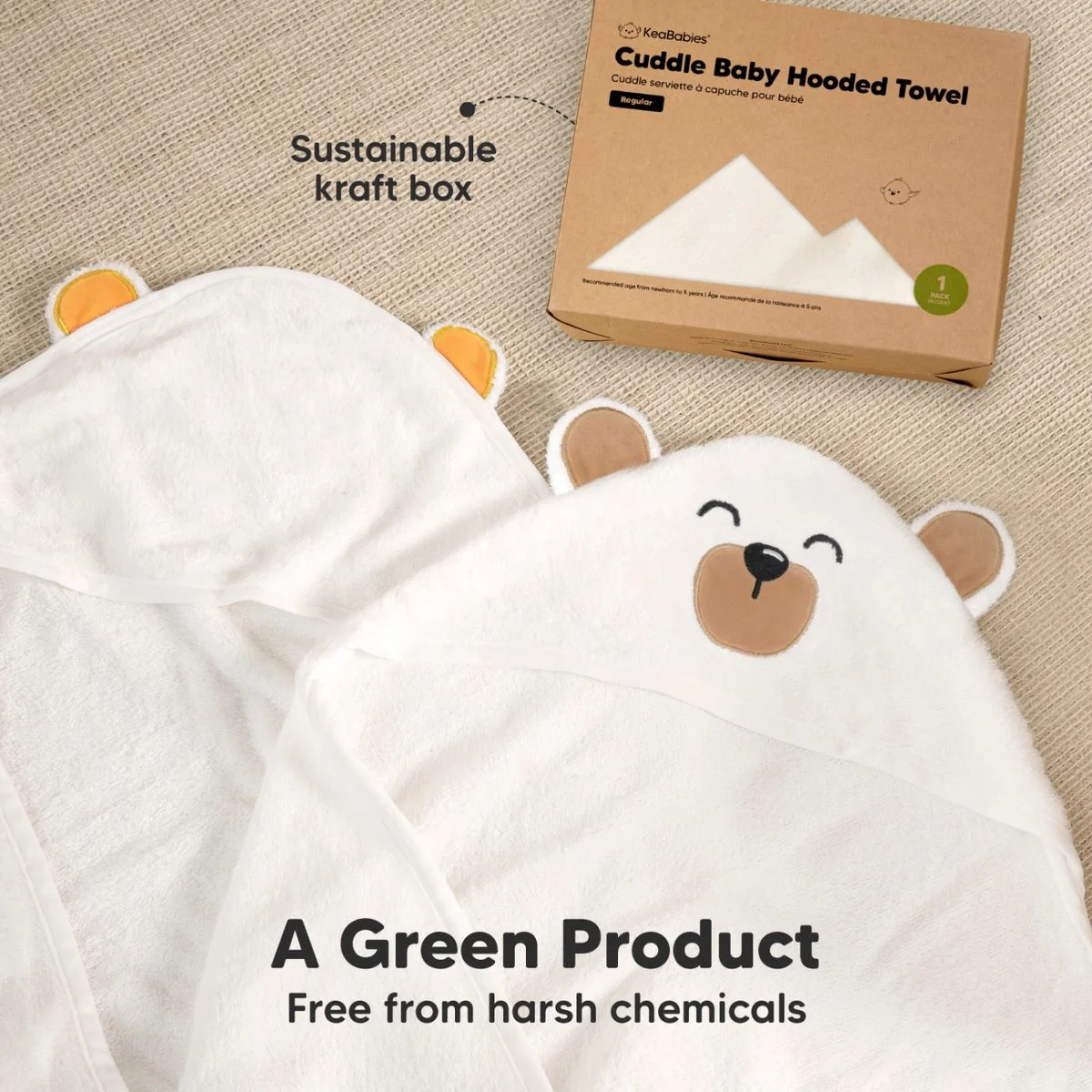 KeaBabies Cuddle Baby Hooded Towel Regular - Grizzly - Image 9