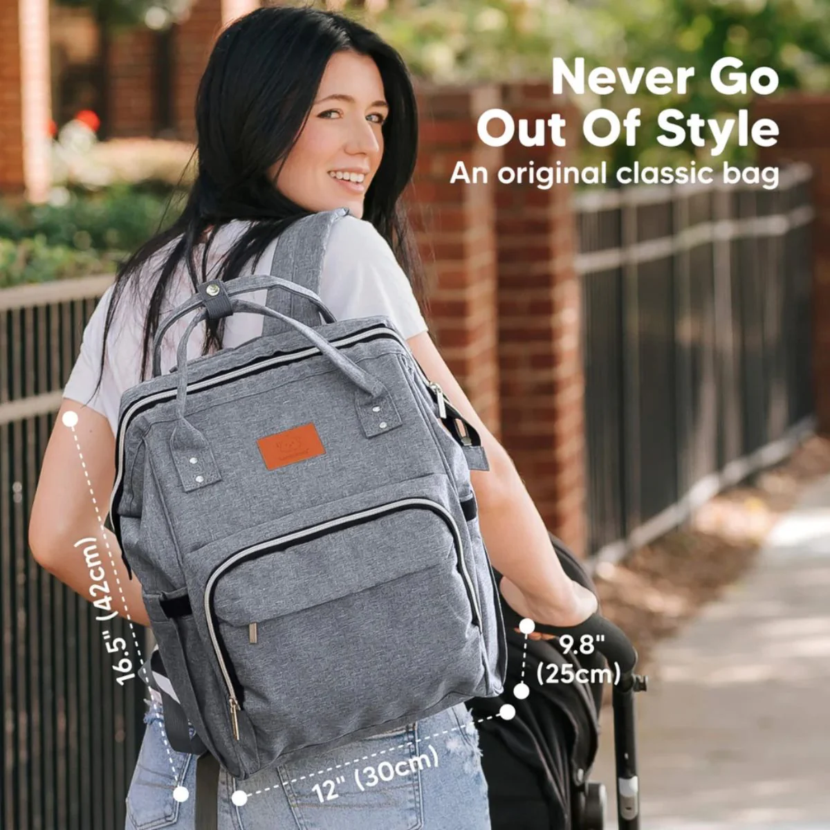 KeaBabies Original Diaper Bag Backpack - Classic Grey - Image 3