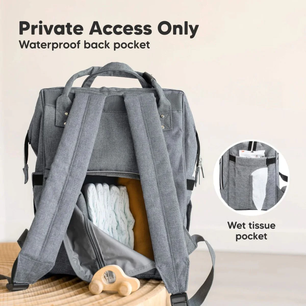 KeaBabies Original Diaper Bag Backpack - Classic Grey - Image 6