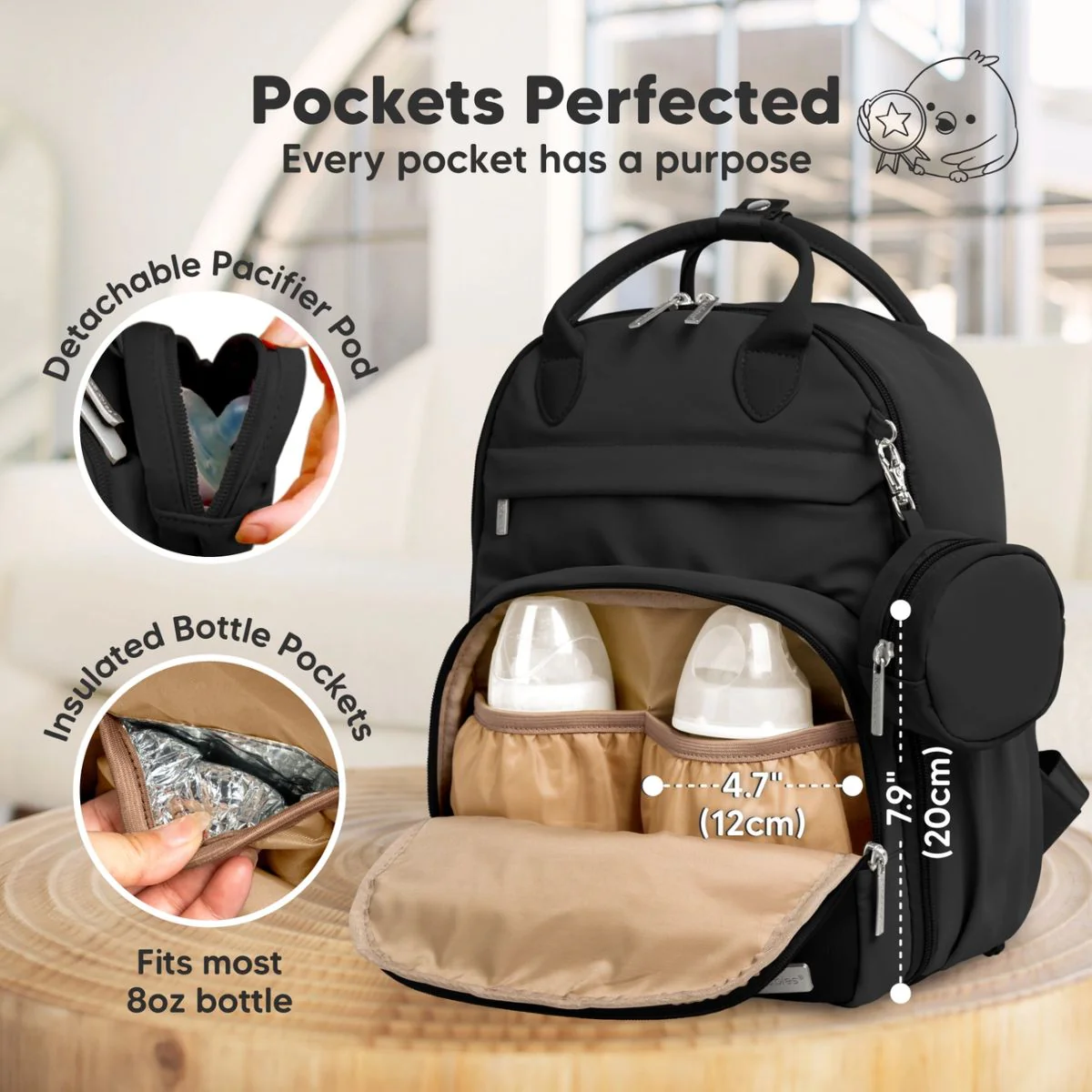 KeaBabies Play Diaper Backpack with Changing Pad - Trendy Black - Image 4