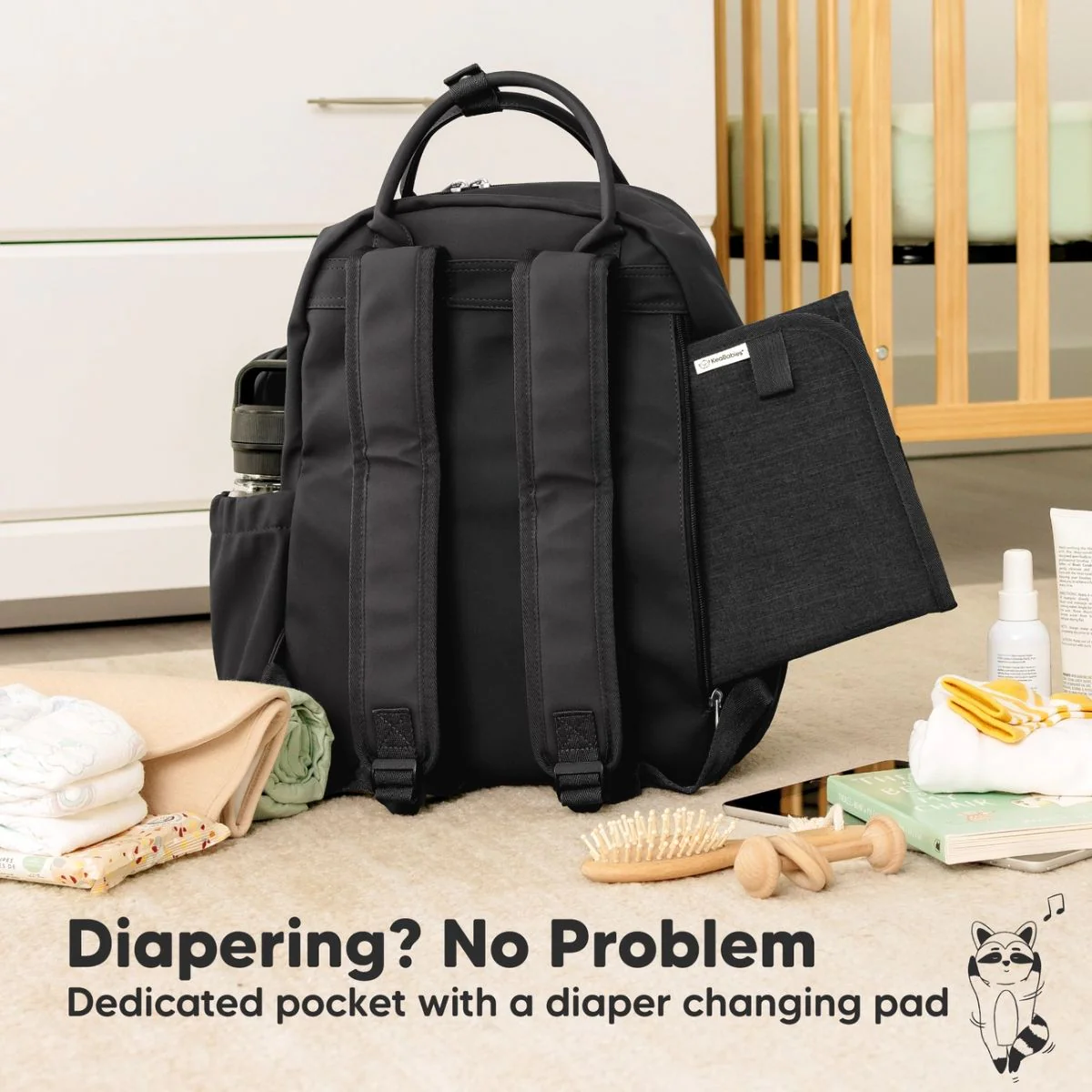 KeaBabies Play Diaper Backpack with Changing Pad - Trendy Black - Image 5