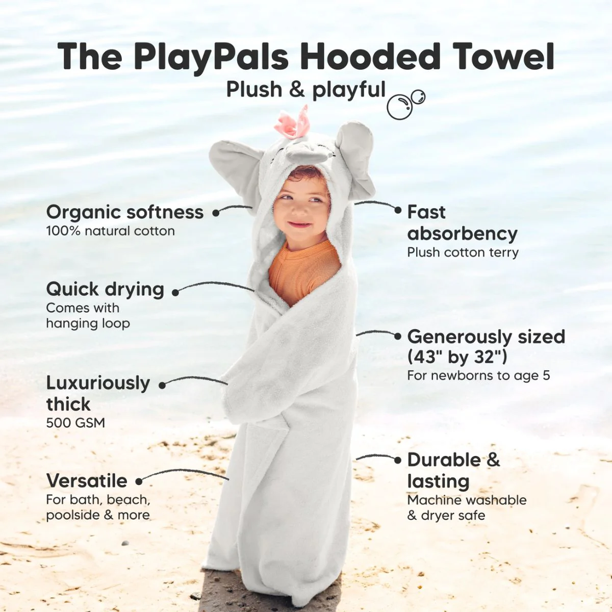 KeaBabies PlayPals Baby Hooded Towel - Ella - Image 2