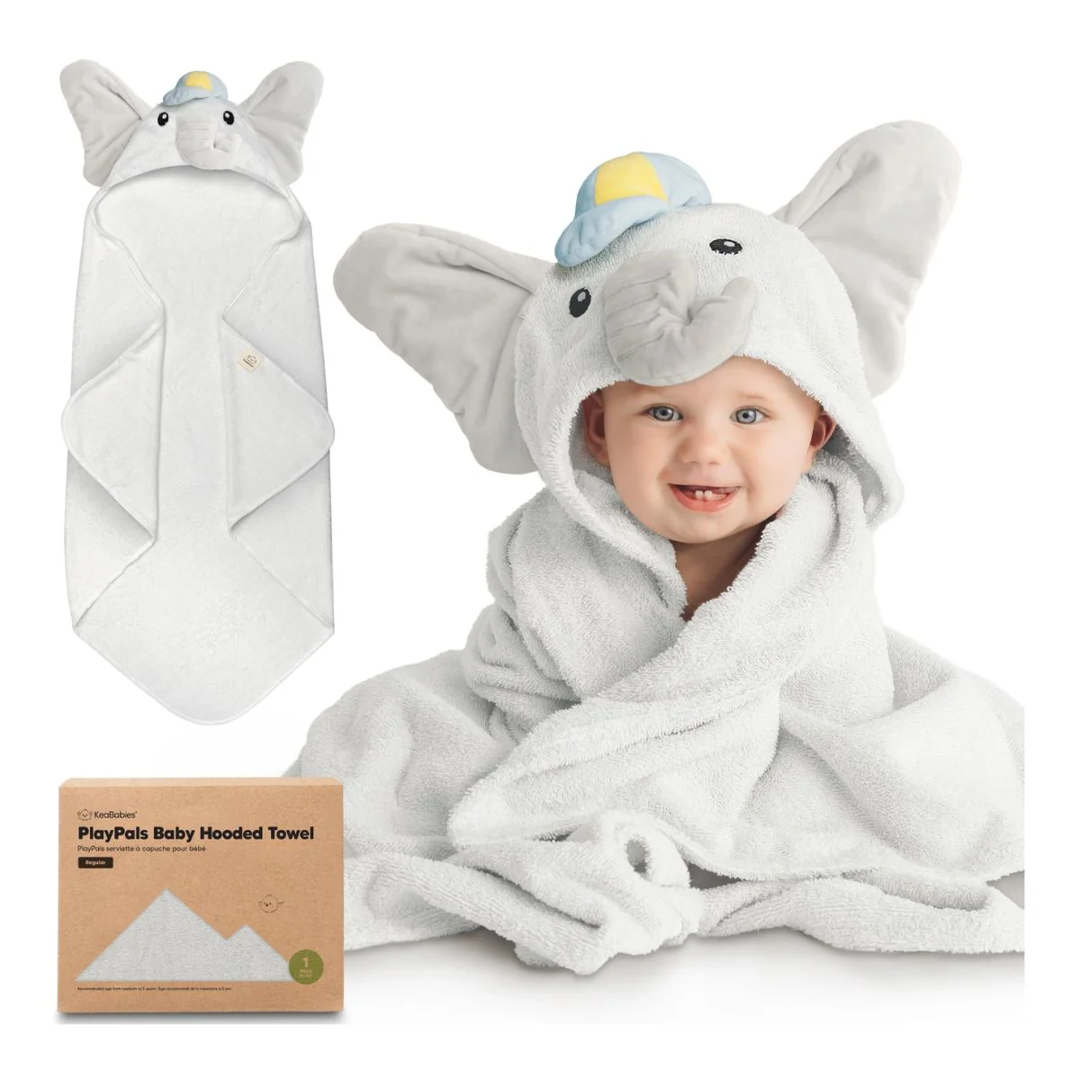KeaBabies PlayPals Baby Hooded Towel - Ethan