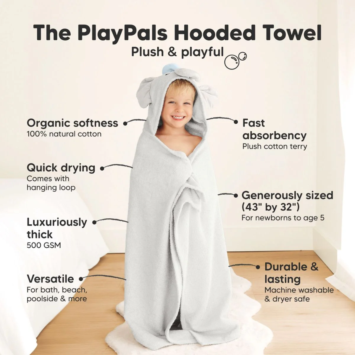 KeaBabies PlayPals Baby Hooded Towel - Ethan - Image 8