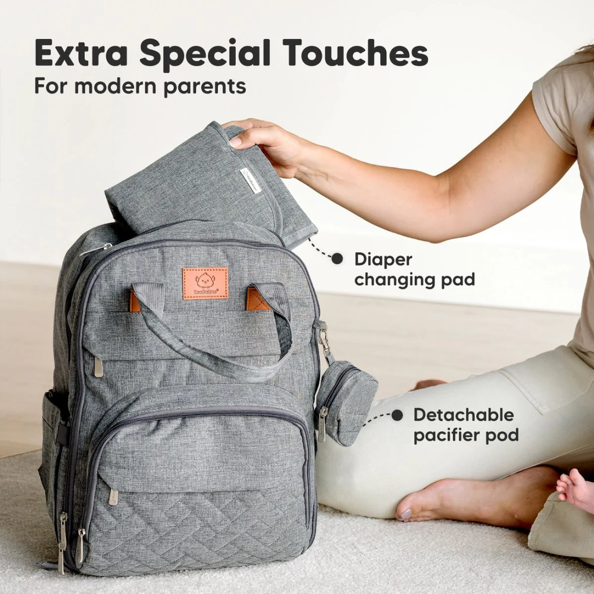KeaBabies Rove Diaper Backpack - Classic Grey - Image 8