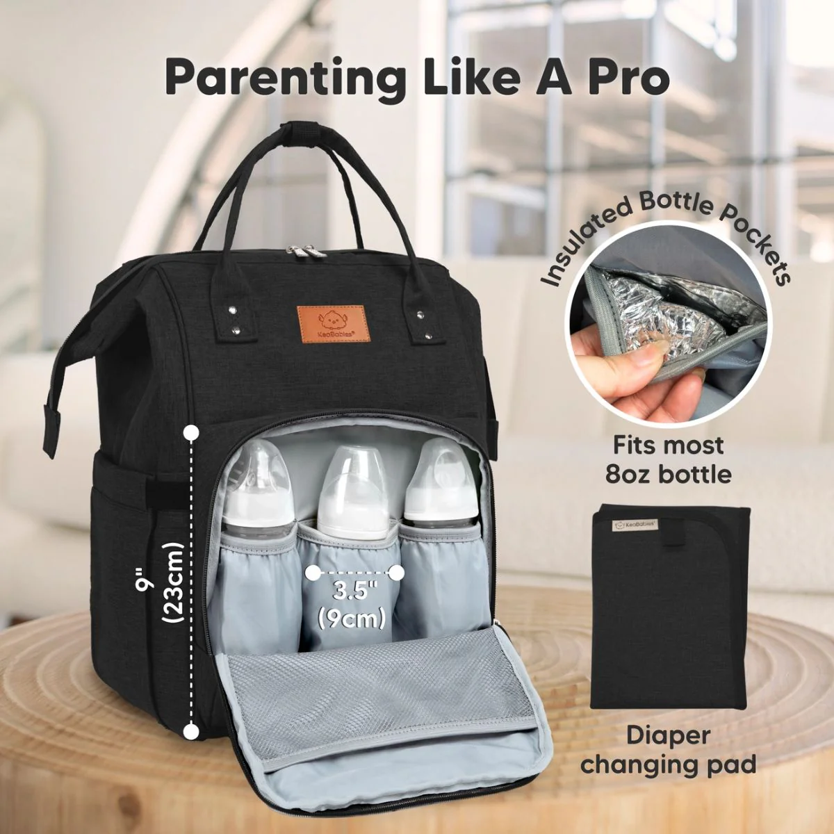 KeaBabies Rove Diaper Backpack - Trendy Black - Image 4