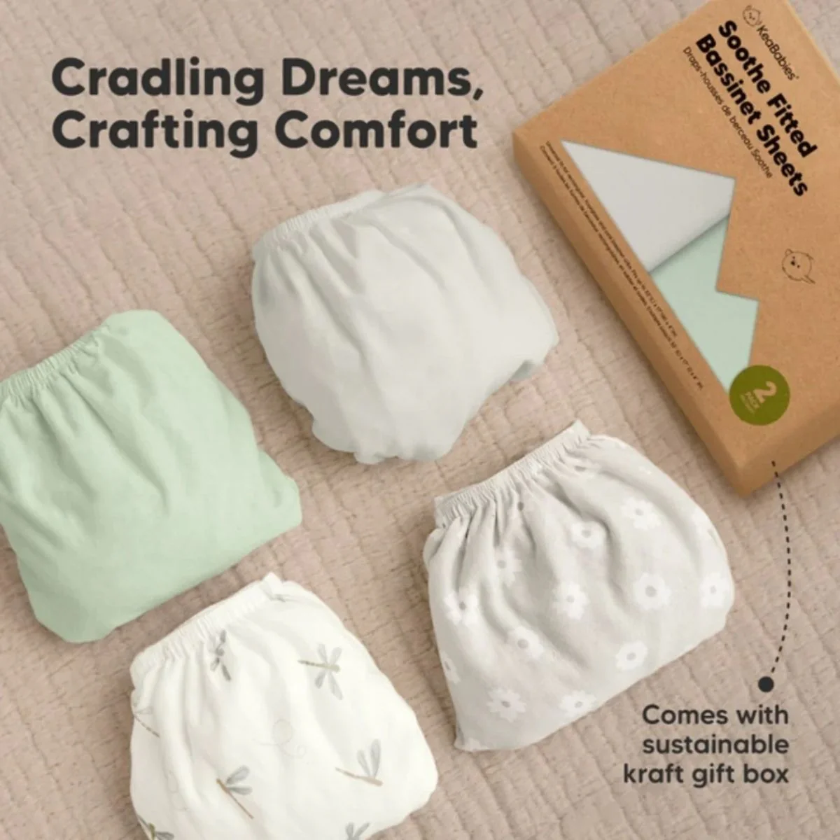 KeaBabies Soothe 2-Pack Fitted Bassinet Sheets Universal - Sange - Image 9