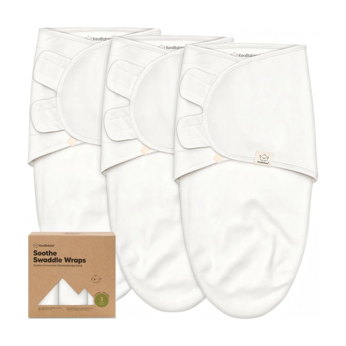 KeaBabies Soothe Swaddle Sack 3 Pack Organic Cotton 0-3M - Soft White