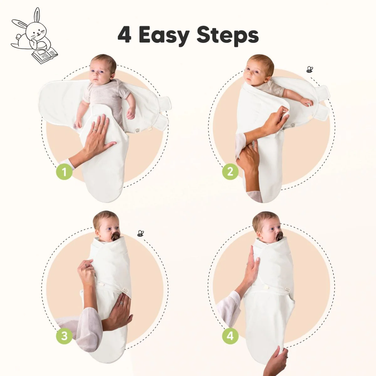 KeaBabies Soothe Swaddle Sack 3 Pack Organic Cotton 0-3M - Soft White - Image 3