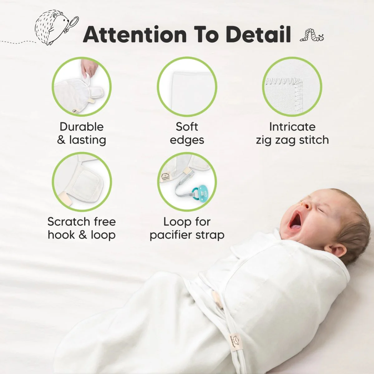 KeaBabies Soothe Swaddle Sack 3 Pack Organic Cotton 0-3M - Soft White - Image 8