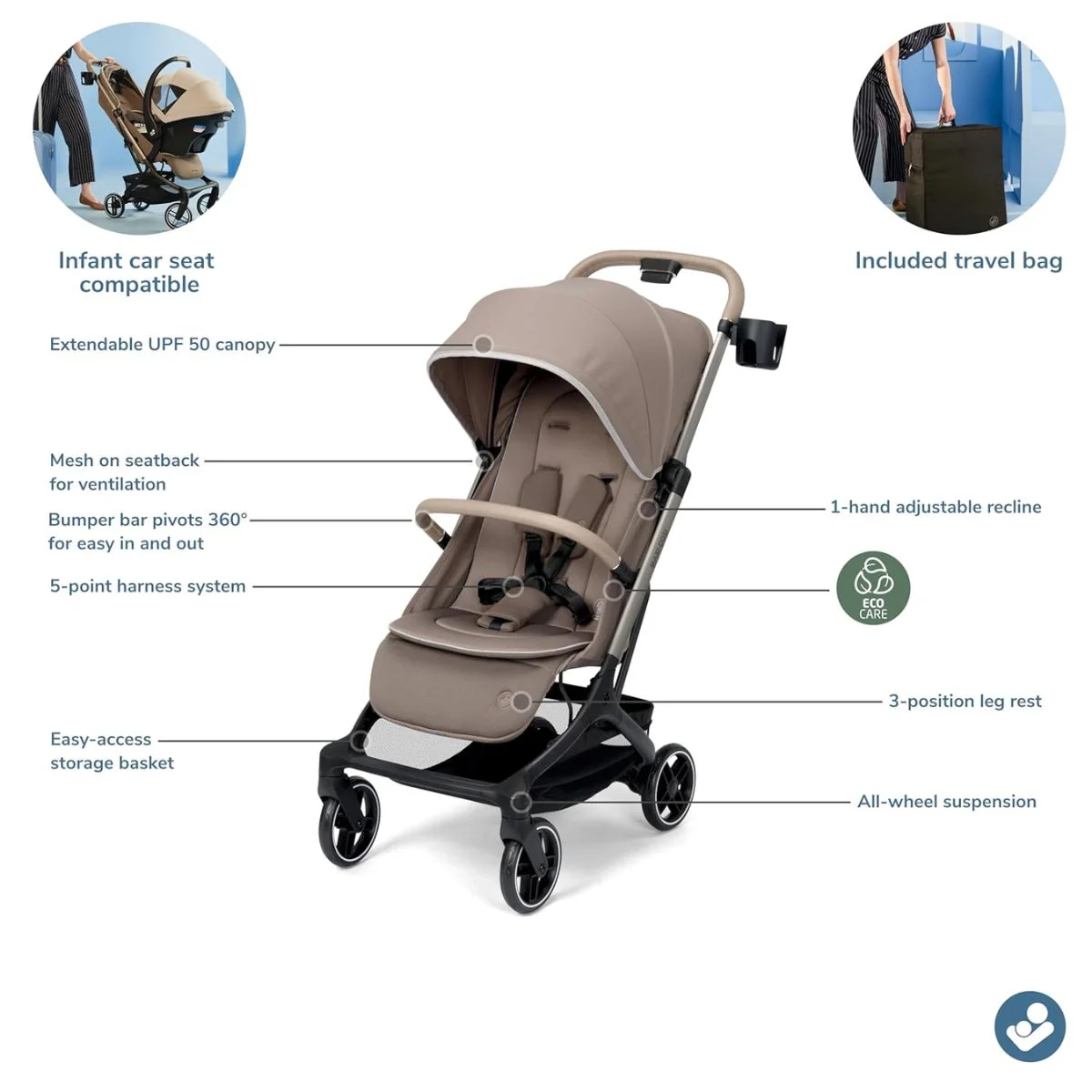 Maxi Cosi Oxford Cabin Lightweight Travel Stroller - Truffle - Image 12