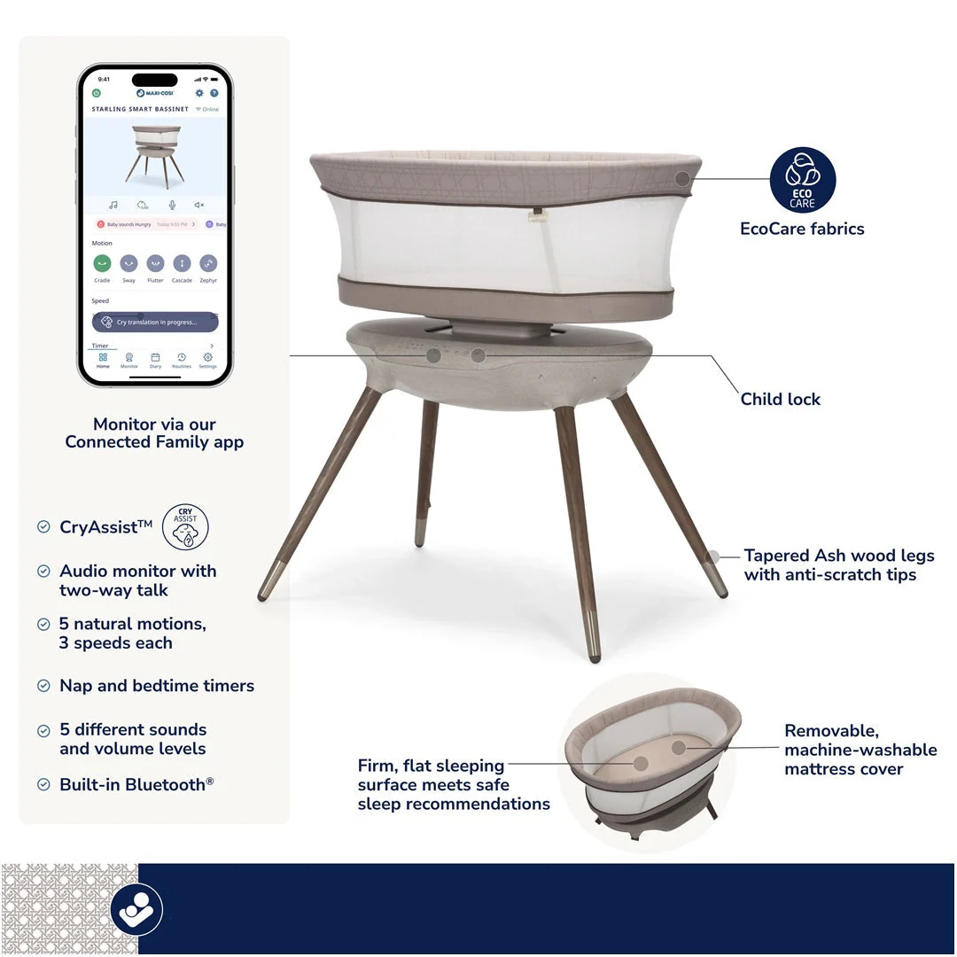 Maxi Cosi Smart Starling Bassinet - Natural Heritage - Image 3