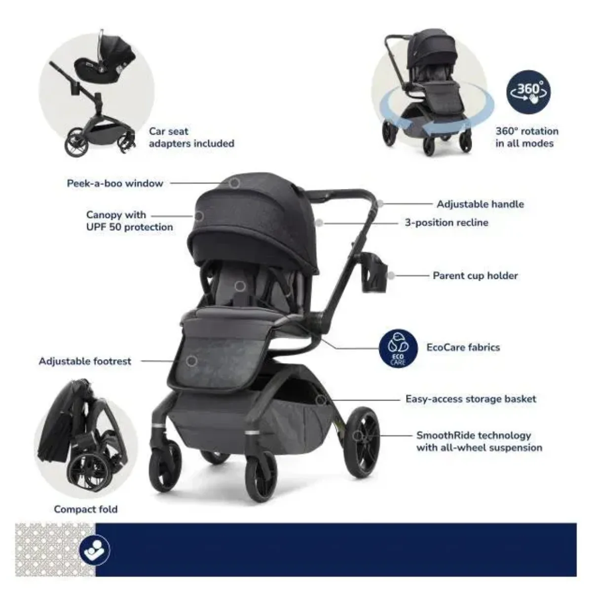 Maxi-Cosi Tana 360° Rotating Modular Stroller - Onyx Heritage - Image 7