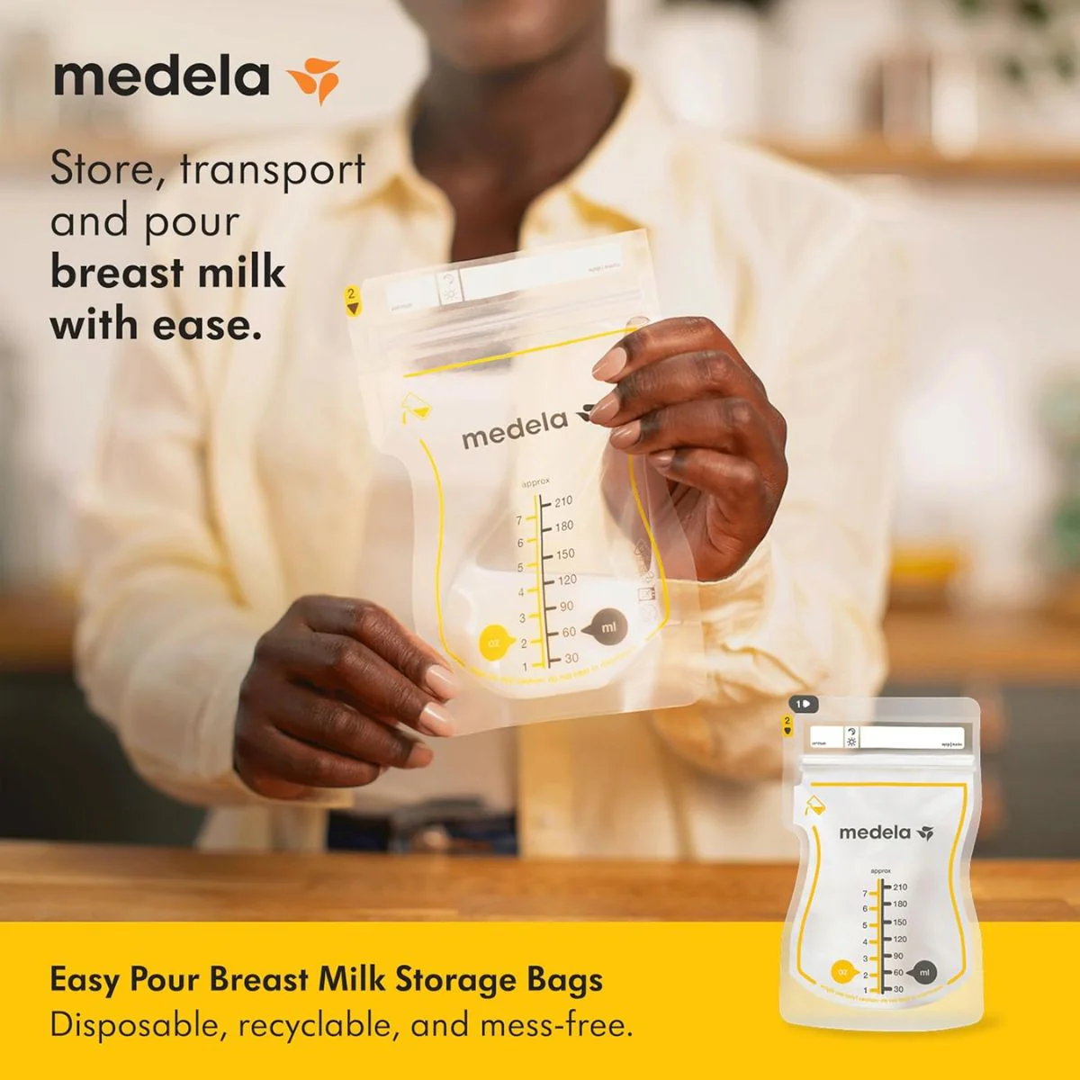Medela Easy Pour Breast Milk Storage Bags - 100 Count/7oz - Image 2