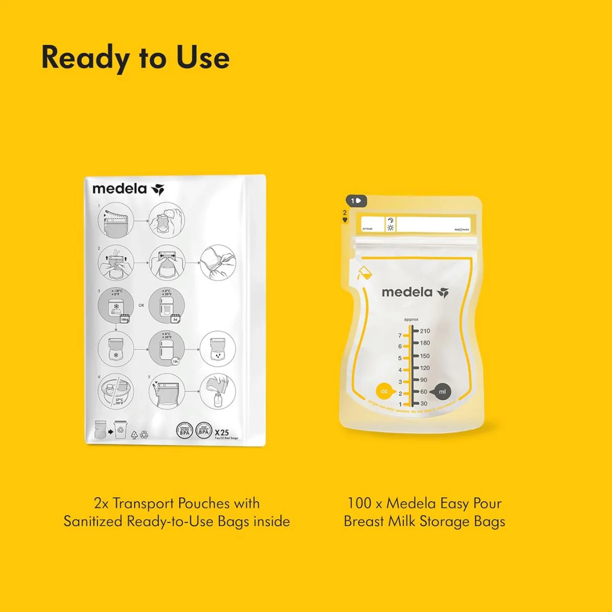 Medela Easy Pour Breast Milk Storage Bags - 100 Count/7oz - Image 9