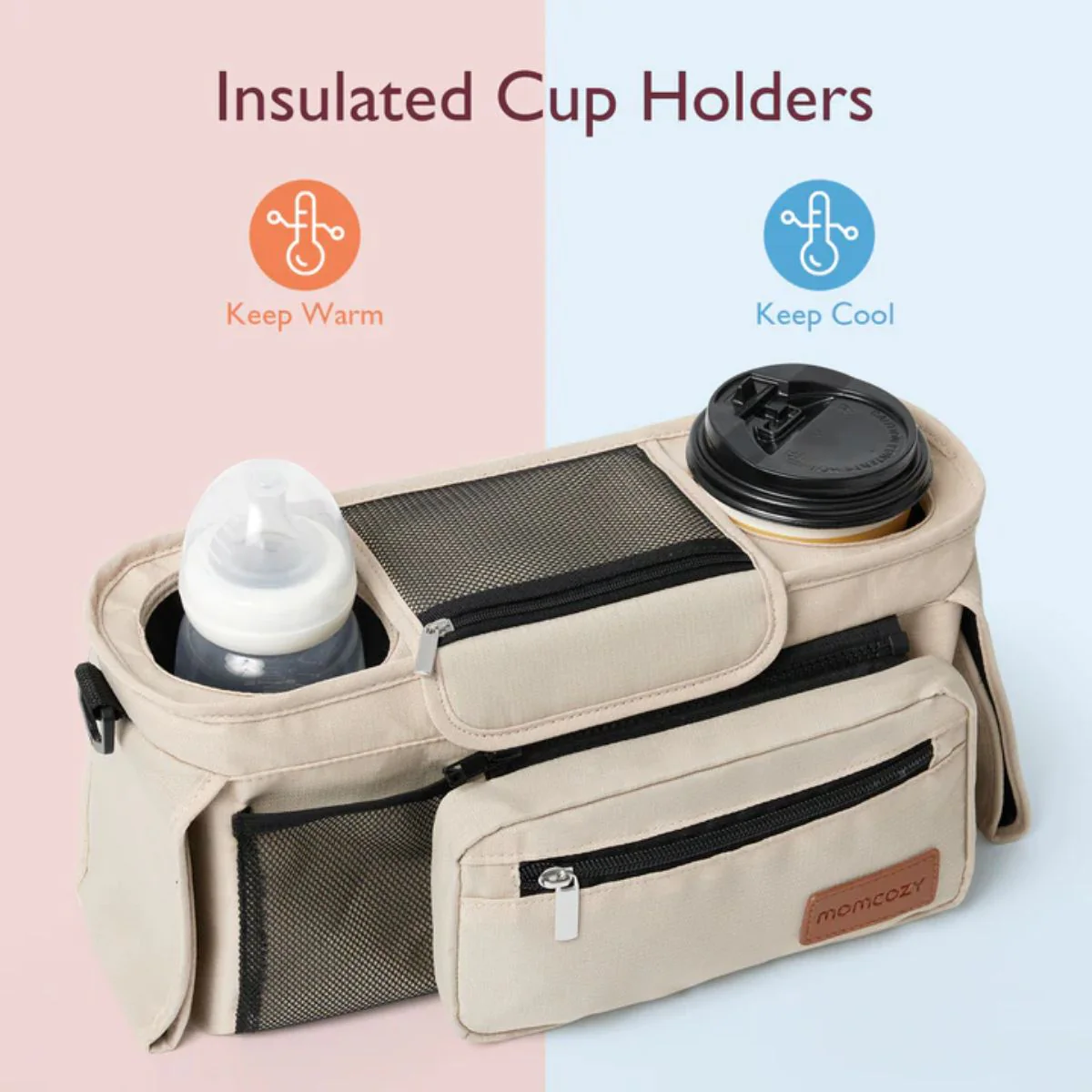 Momcozy Stroller Organizer All-in-One Cup Holder & Pet Strollers - Khaki - Image 4