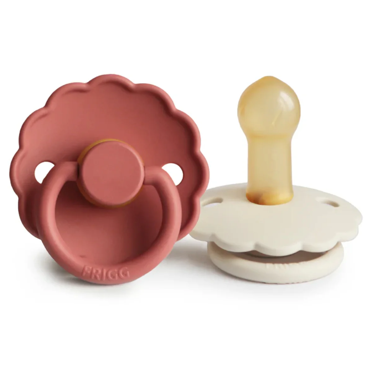 Mushie Frigg Daisy Natural Rubber Pacifier 2 pack - Baked Clay/Cream - 6-18M