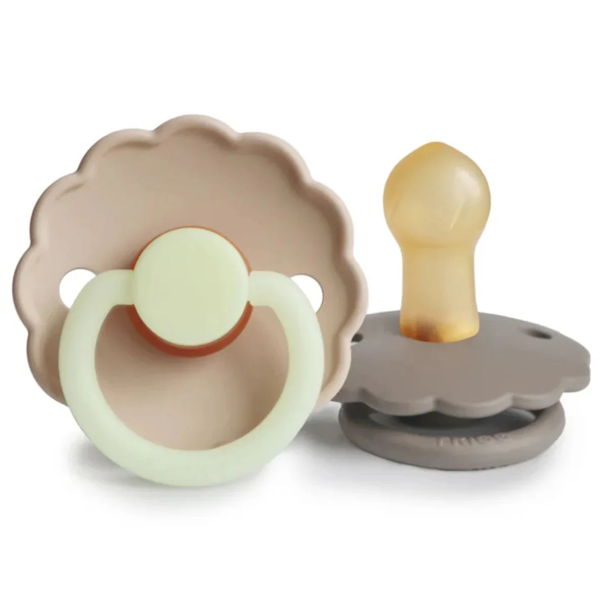 Mushie FRIGG Daisy Night Natural Rubber Pacifier 2-Pack - Portobello/Croissant - 6-18M