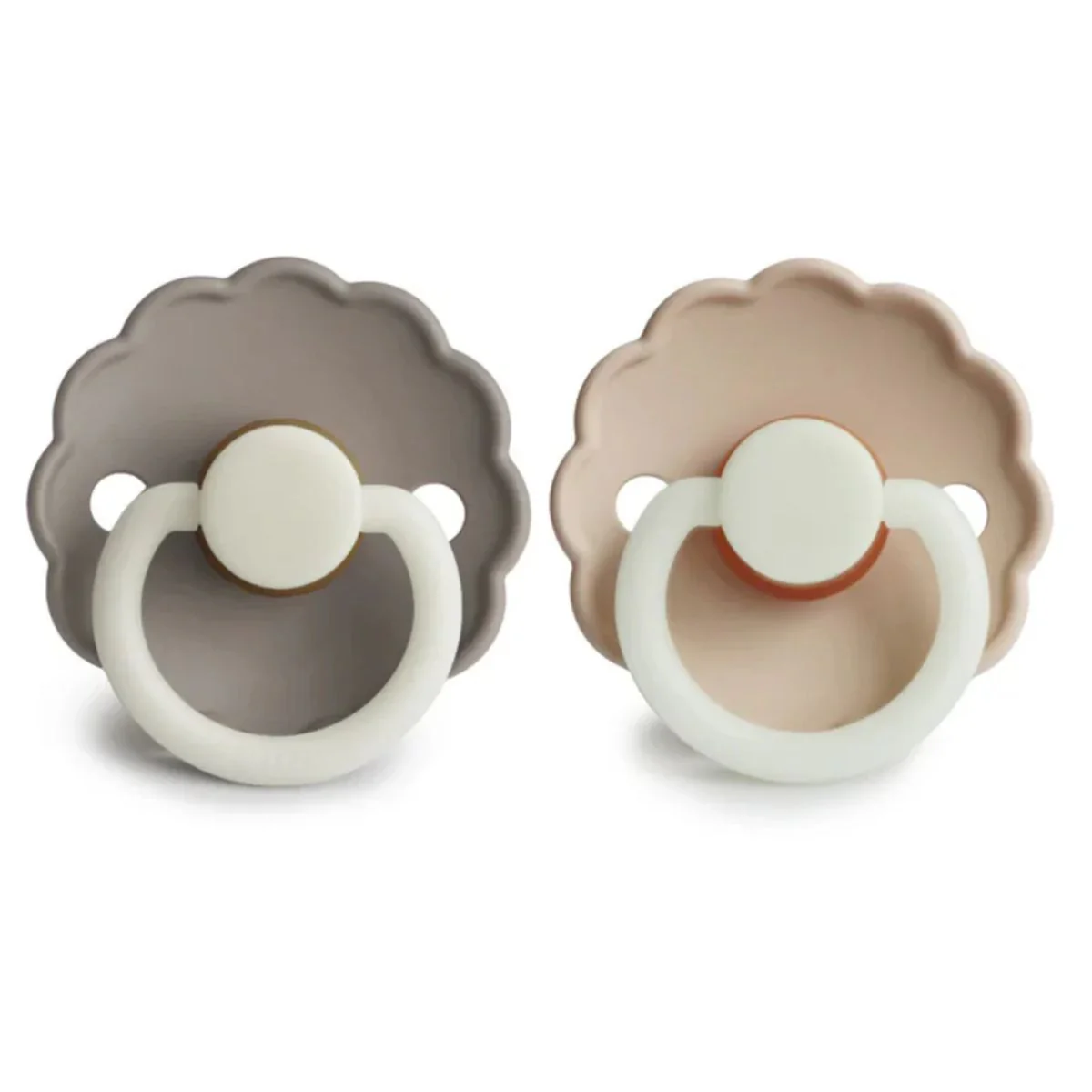 Mushie FRIGG Daisy Night Natural Rubber Pacifier 2-Pack - Portobello/Croissant - 6-18M - Image 3