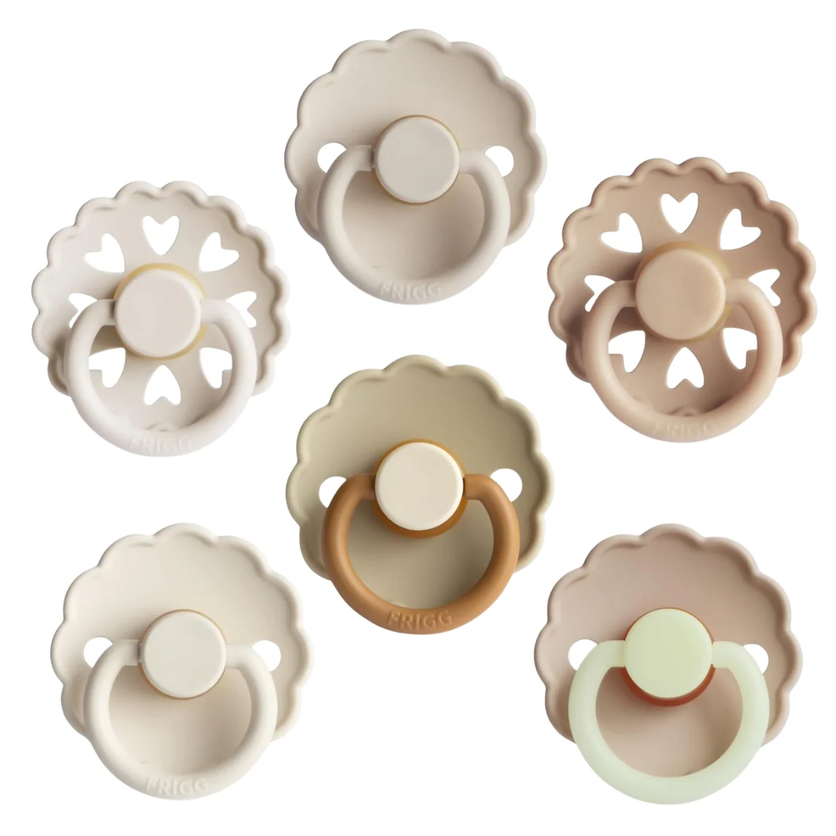 Mushie FRIGG Natural Rubber Cinnamon Charm Pacifier 6-Pack - 0-6M