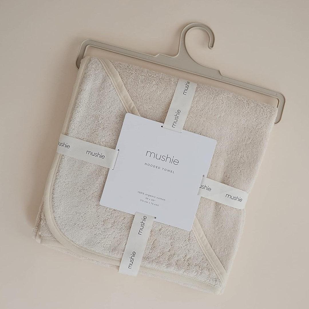 Mushie Organic Cotton Baby Hooded Towel Fog - Image 4