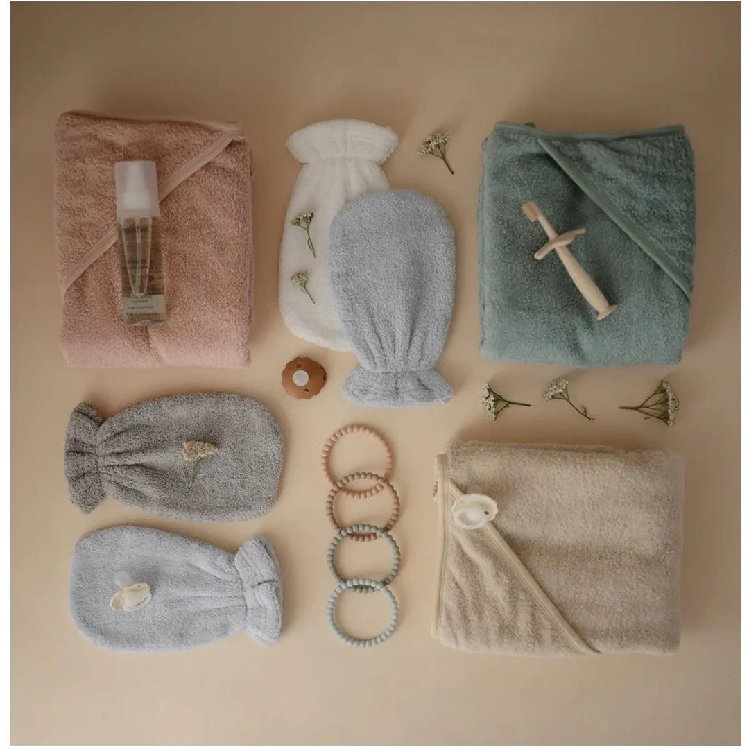 Mushie Organic Cotton Baby Hooded Towel Blush - Image 7