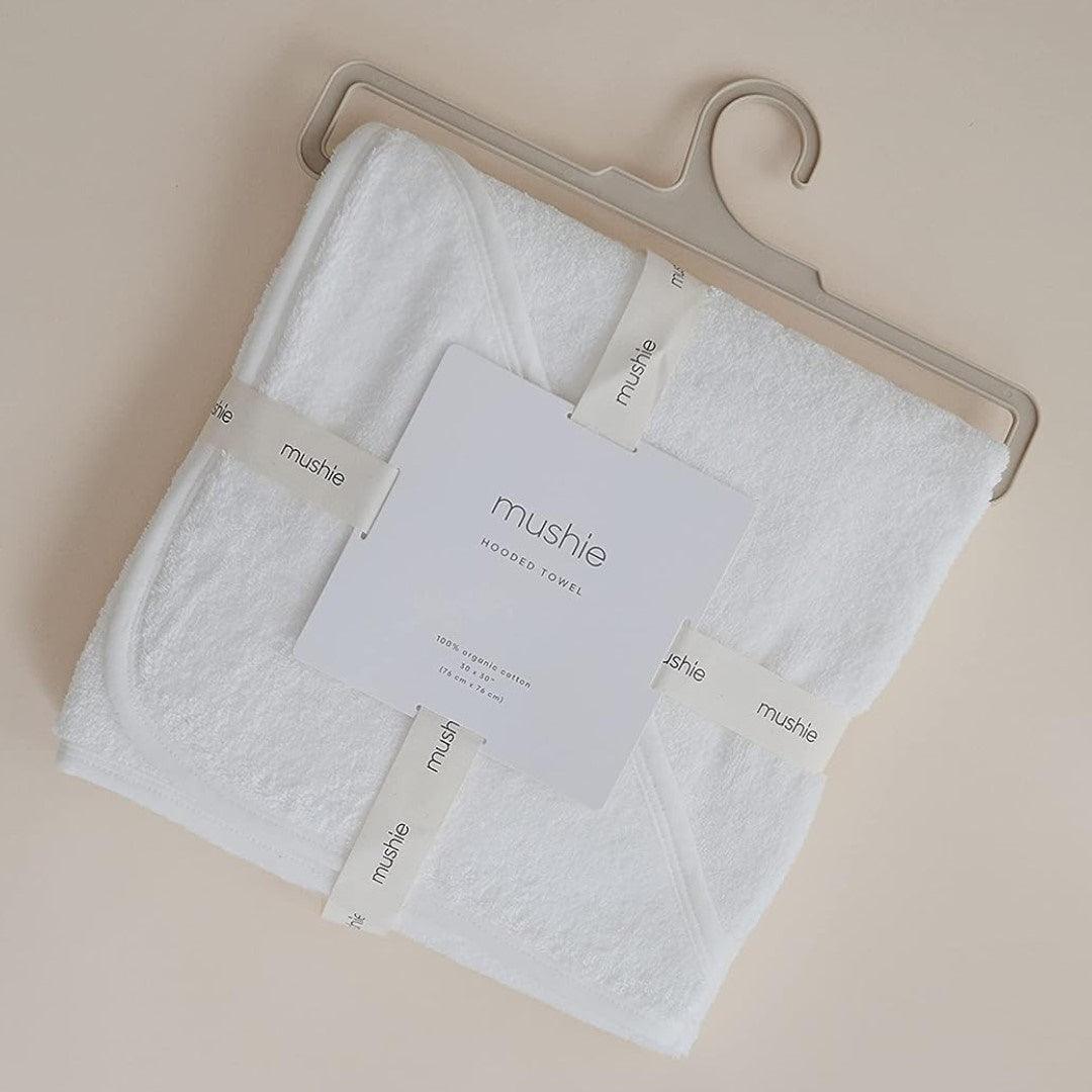 Mushie Organic Cotton Baby Hooded Towel Pearl - Image 4