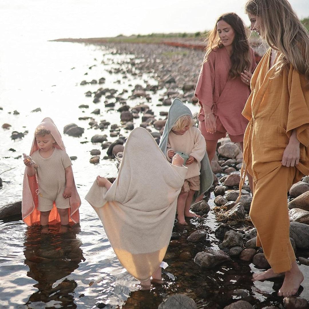 Mushie Organic Cotton Baby Hooded Towel Pearl - Image 5
