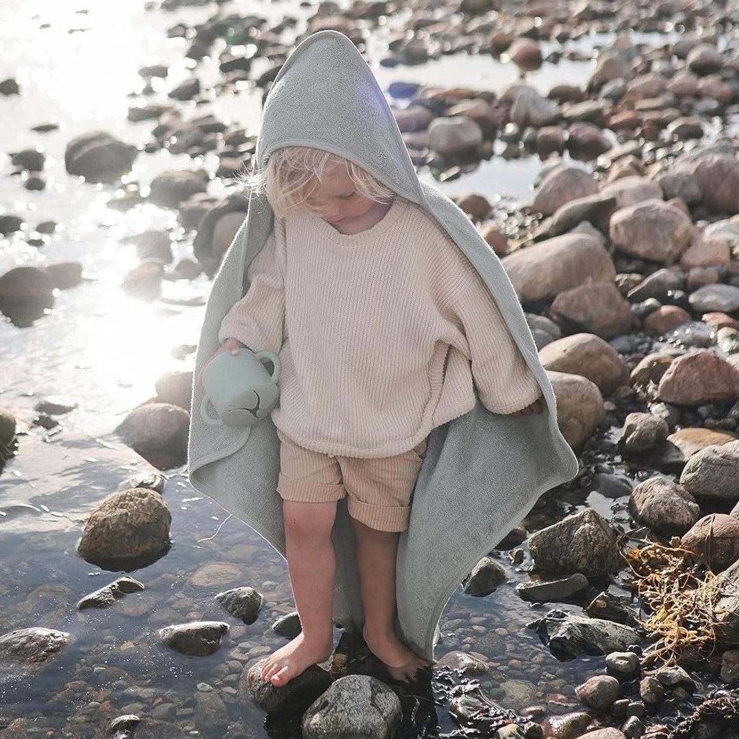Mushie Organic Cotton Baby Hooded Towel Sea Mist - Image 4