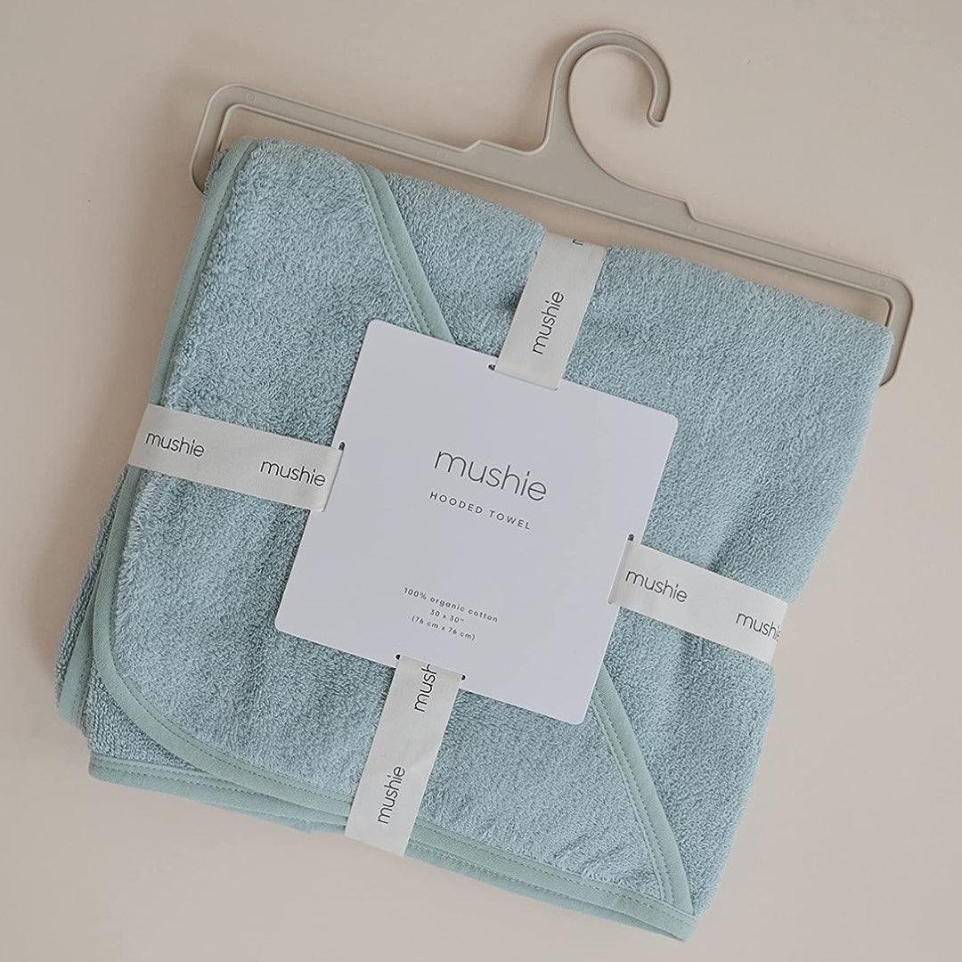 Mushie Organic Cotton Baby Hooded Towel Sea Mist - Image 5