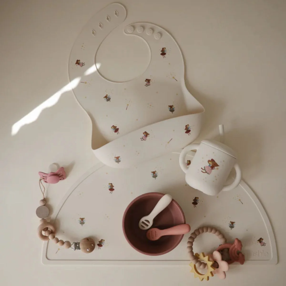 Mushie Silicone Baby Bib - Fairy Mice - Image 3