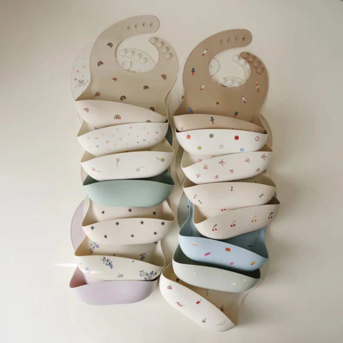 Mushie Silicone Baby Bib - Pink Flowers - Image 4