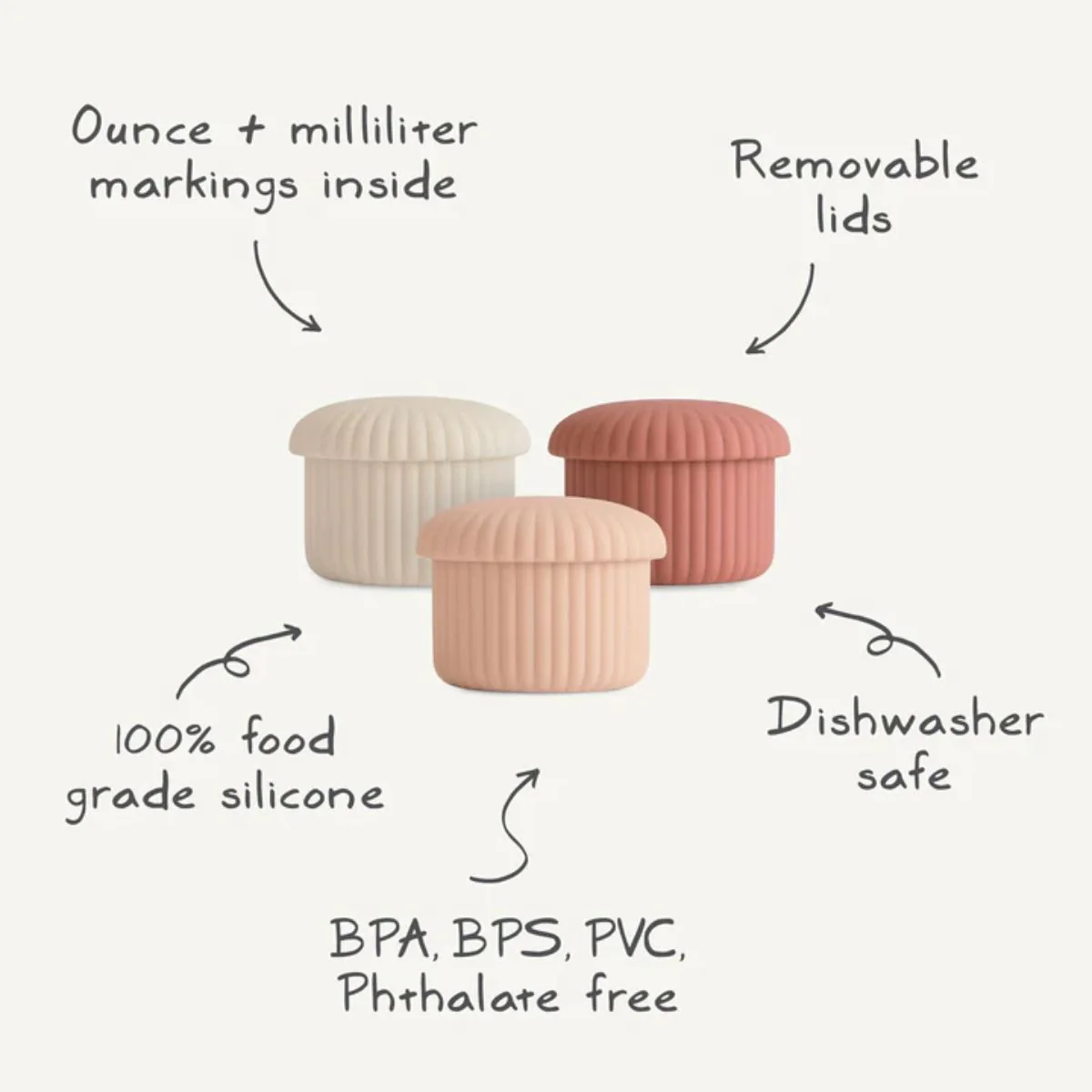 Mushie Silicone Baby Food Containers 3 pack set - Pinks Combo - Image 3