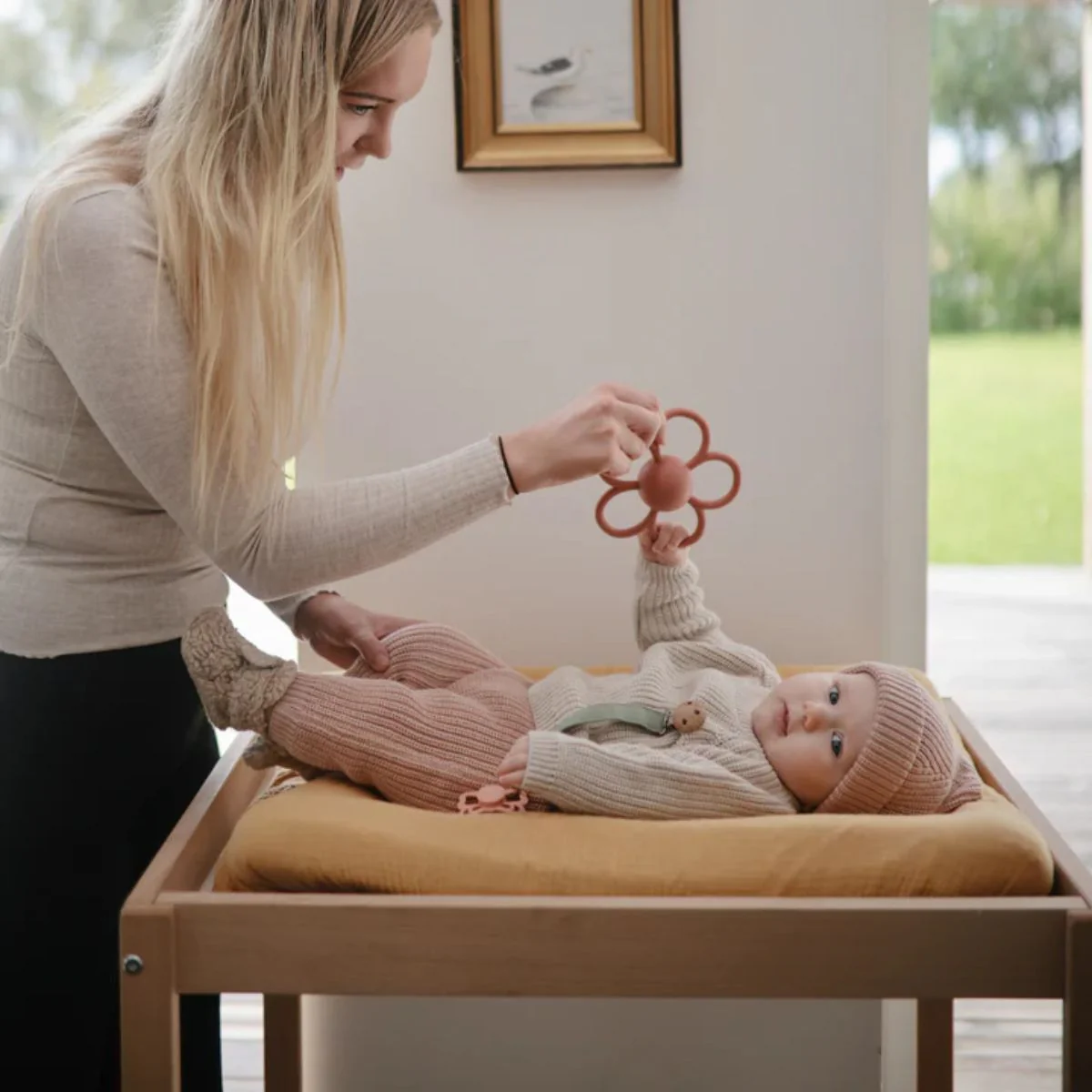 Mushie Silicone Daisy Rattle Teether - Dusty Rose - Image 6