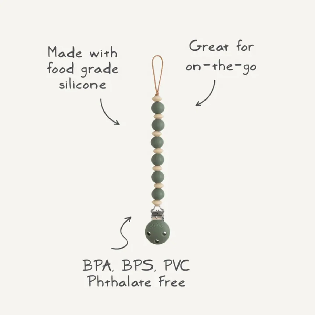 Mushie Silicone Pacifier Clip Luna - Faux Wood - Image 3
