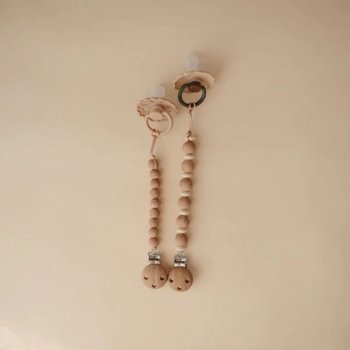 Mushie Silicone Pacifier Clip Luna - Faux Wood - Image 4