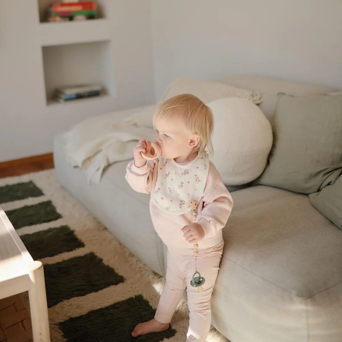 Mushie Silicone Pacifier Clip Luna - Faux Wood - Image 7