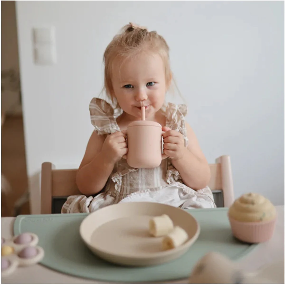 Mushie Silicone Training Cup + Straw - Pink Flowers - Image 5