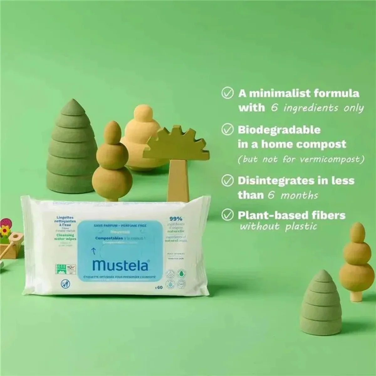 Mustela Compostable Cleansing Water Wipes Fragrance Free - 60 Count - Image 3