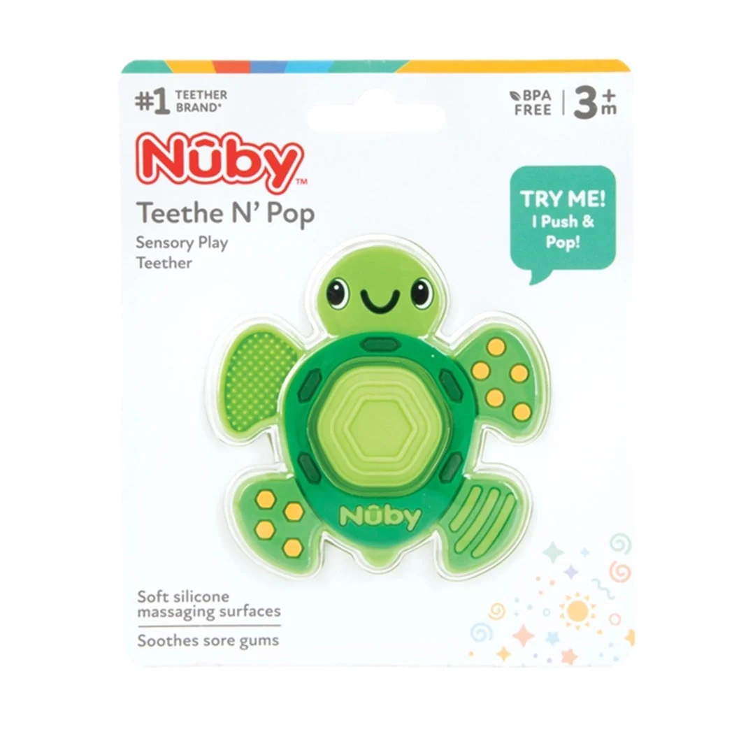 Nuby Teethe N' Pop Sensory Play Turtle Teether - Image 5