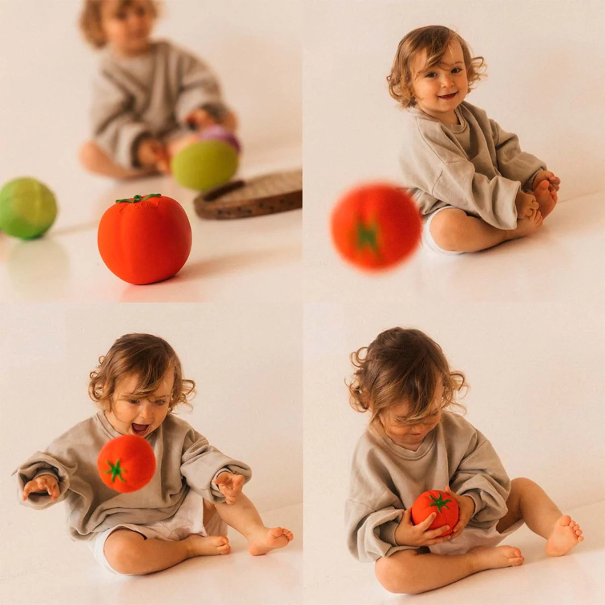Oli+Carol Sensorial Ball Baby Teether & Bath Toy Natural Rubber - Tomato Cabbage - Image 6